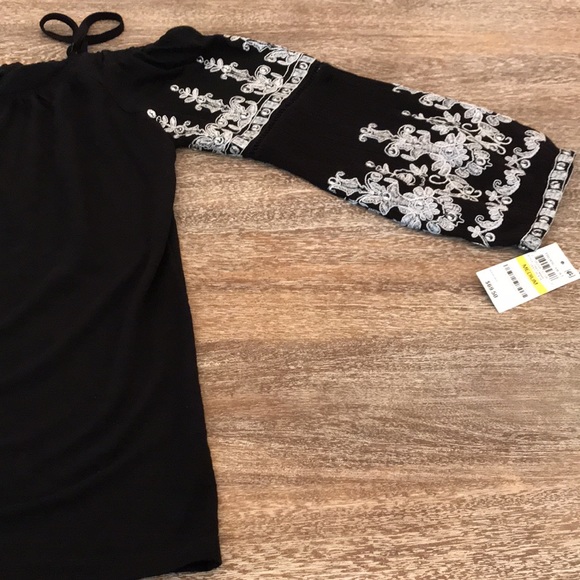 INC Black/Silver Embroidered Off Shoulder Blouse - Picture 3 of 7